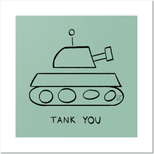 Tank You - Line Drawing - Simple Minimalistic Funny Pun Joke Posters and Art